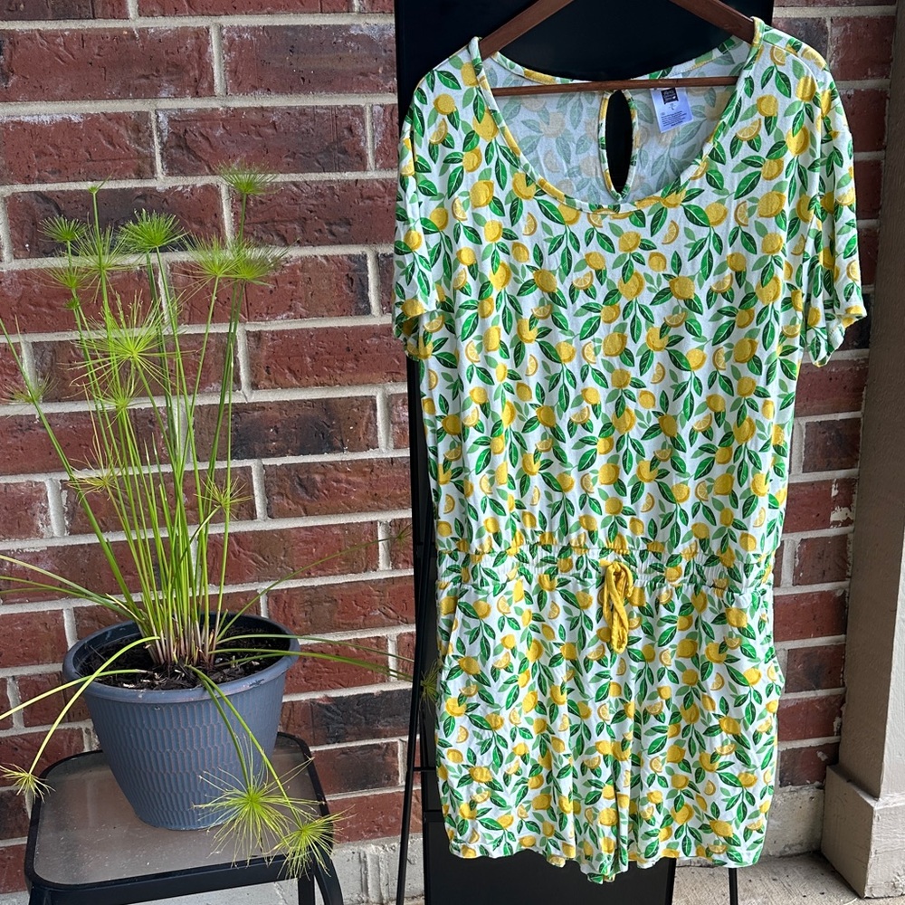 Lemon Print Short Jumpsuit - Green and Yellow